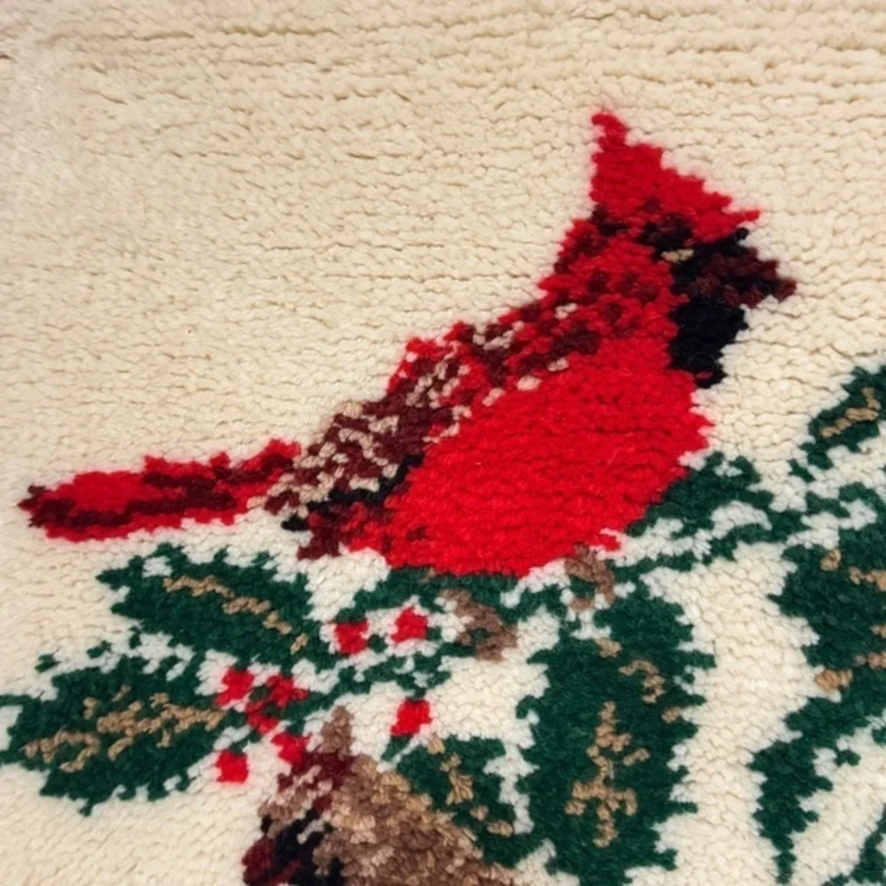 Vintage Cardinal‎ Hollyberry Latch Hook Wall Hanging Handmade Holiday